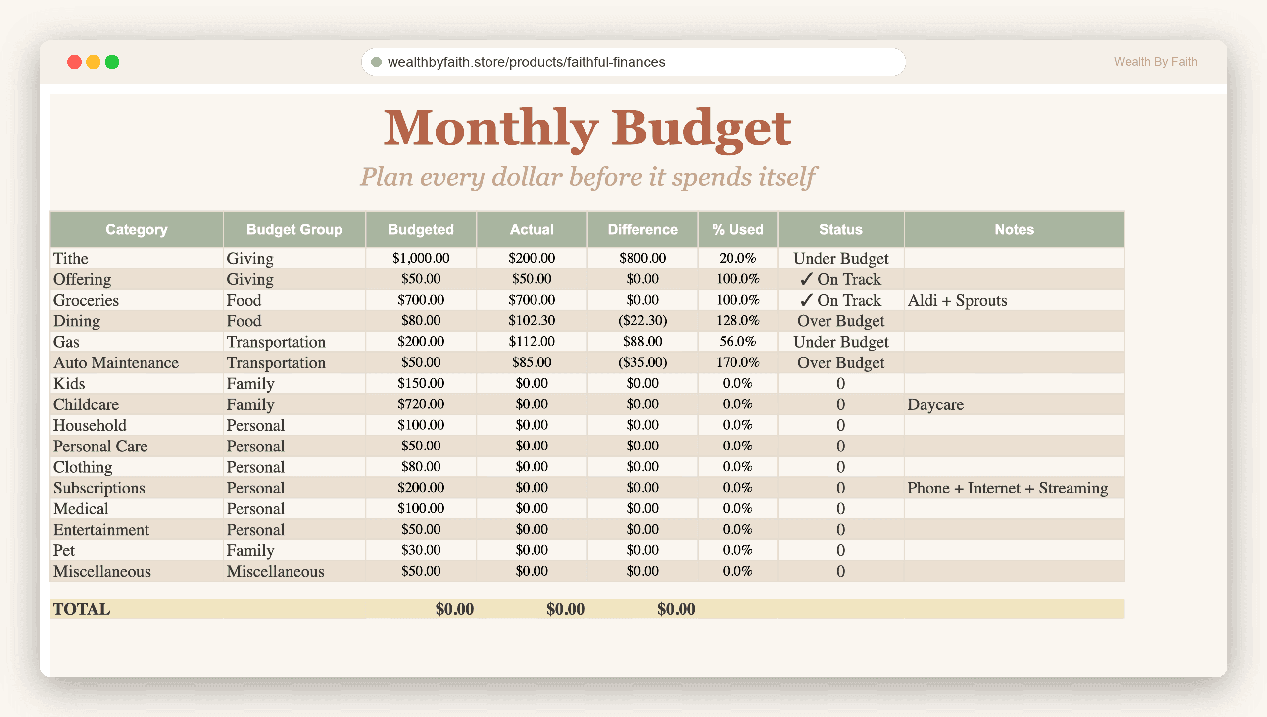 Monthly Budget — plan every dollar before it spends itself