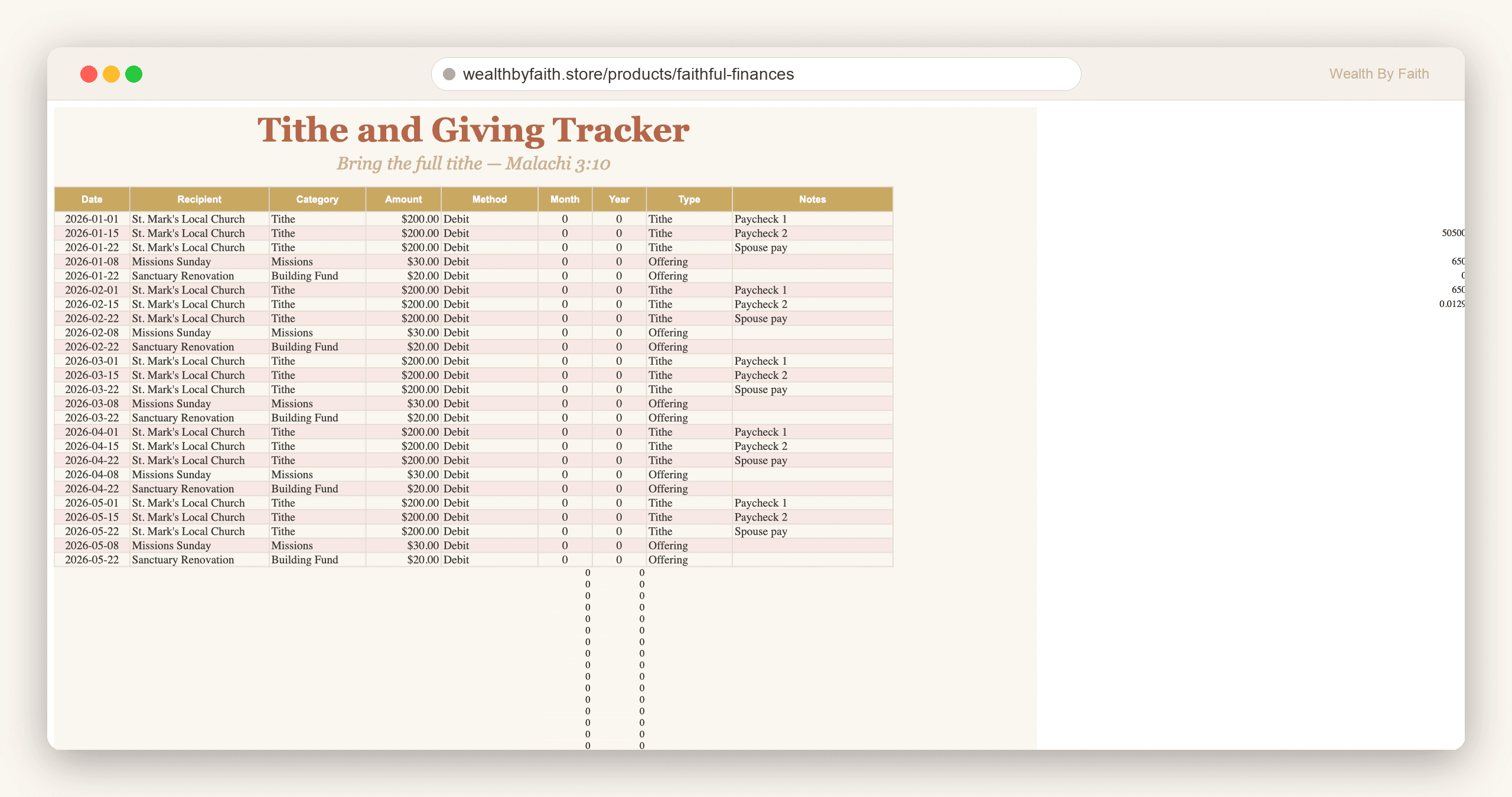Tithe and Giving Tracker — bring the full tithe